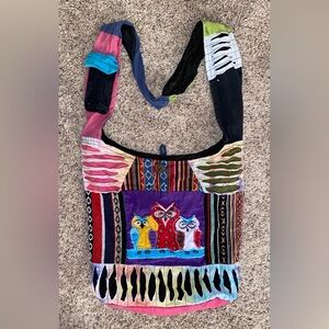 OWL CROSSBODY BAG with button and zipper inside pocket VINTAGE Multicolor
